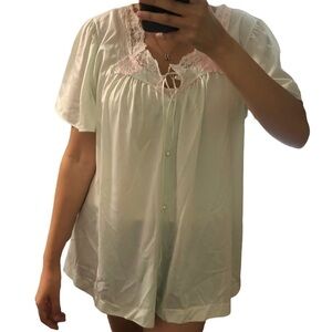 Floral Green‎ Sheer Pajama Top Embroidered Dainty